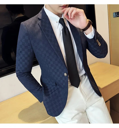 2025 Spring Plaid Blazers Coats 6 Color Fashion Luxury Business Slim Fit Social Suit Jacket Formal Wedding Prom Tuxedo 5XL-M