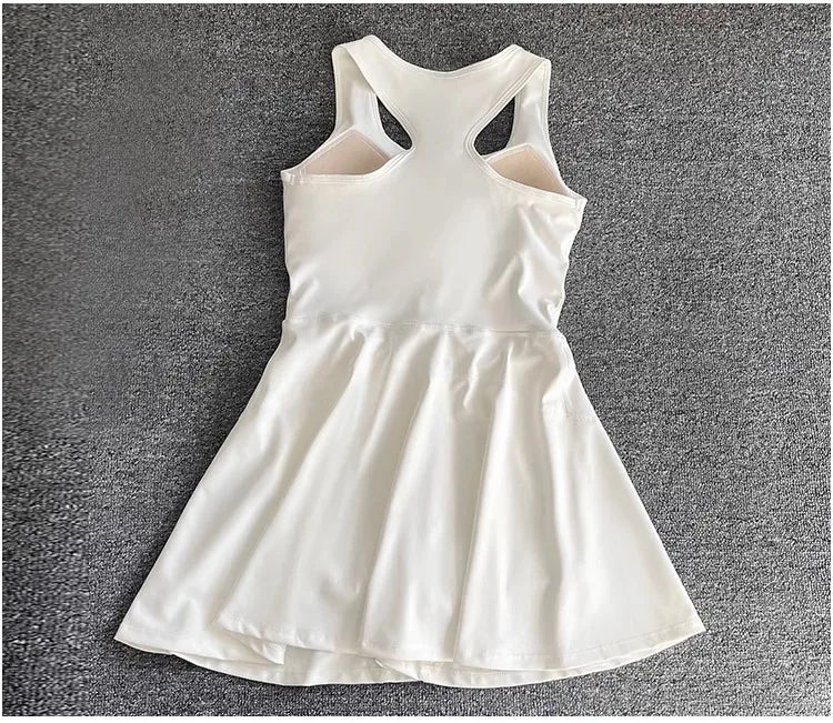 Tennis Skirt Casual Half Zipper Sports Fitness Dress Anti-Running High Waist Slim Golf Yoga Dress