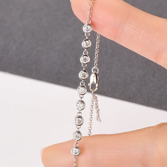 Bracelet en argent sterling S925 pour femmes, breloques rondes tout Moissanite, chaîne, bijoux fins de mariage, cadeaux pulseras