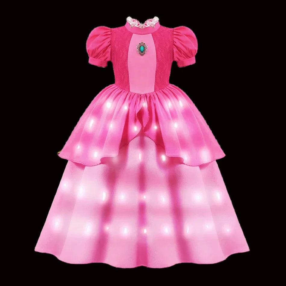 Children LED Light Up Dress Girls Kids Purple Green Cosplay Costume Carnival Birthday Party Clothes Halloween Costume Prom Gown