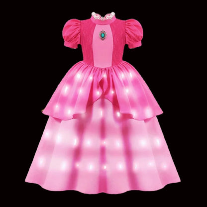Children LED Light Up Dress Girls Kids Purple Green Cosplay Costume Carnival Birthday Party Clothes Halloween Costume Prom Gown