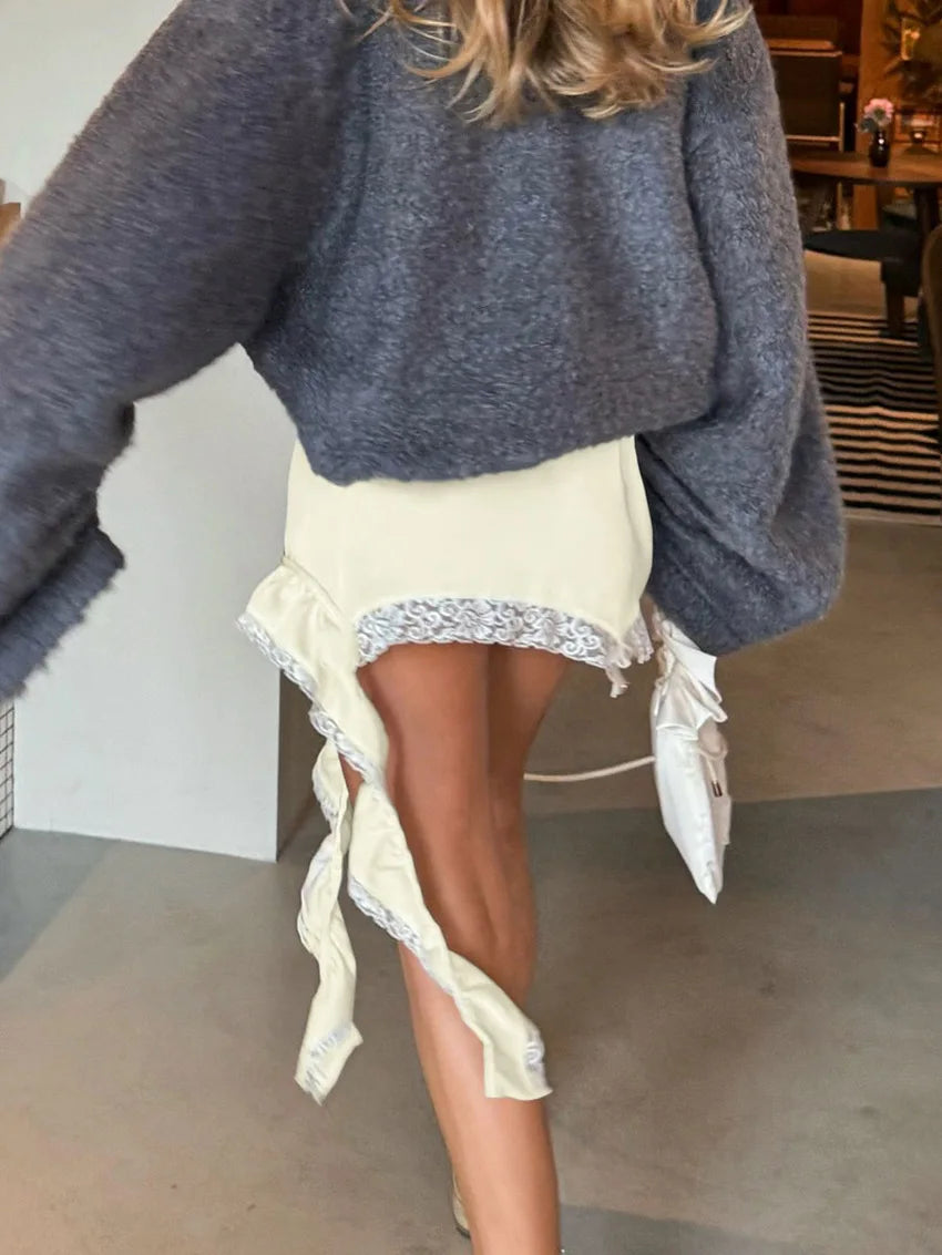 Summer Lace Satin Skirt For Women High Waist Printed Patchwork Slim Ruffled Casual Commute Clothes Female Y2k Skirt 2025
