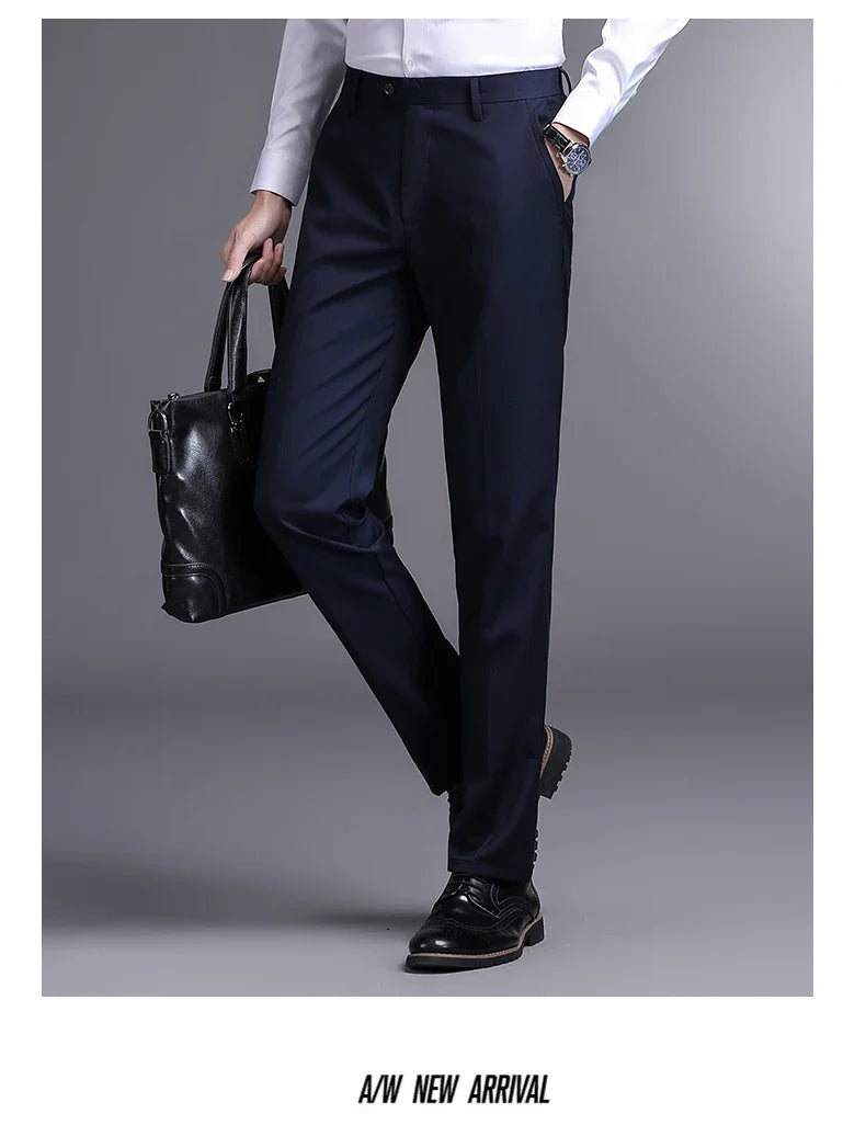 Top Grade New Brand Fashion Relax Fit Suit Pant Office Trousers For Men Dress Pants Business Straight Trousers Men's Clothing
