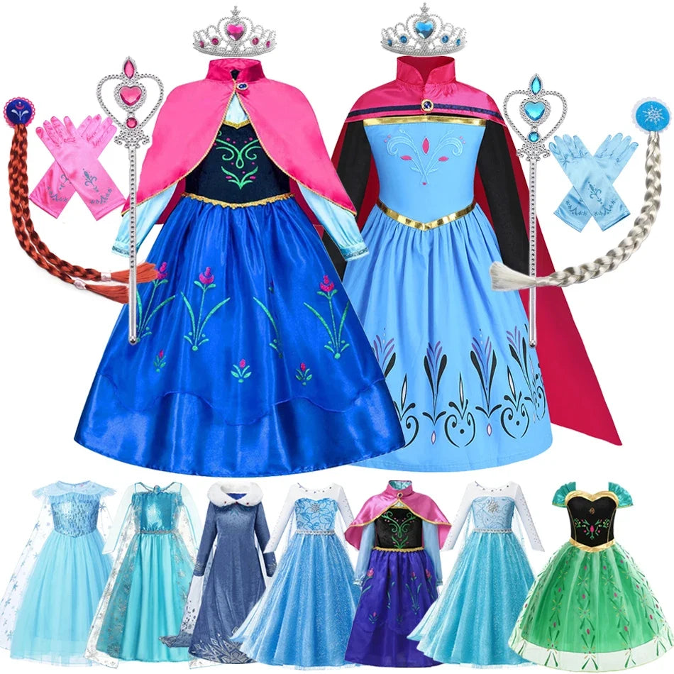 Elsa Anna Snow Queen Dress for Girls Princess Costume Birthday Halloween Christmas Carnival Outfit Kids Cosplay 2-8Y Vestido