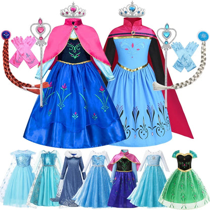 Elsa Anna Snow Queen Dress for Girls Princess Costume Birthday Halloween Christmas Carnival Outfit Kids Cosplay 2-8Y Vestido