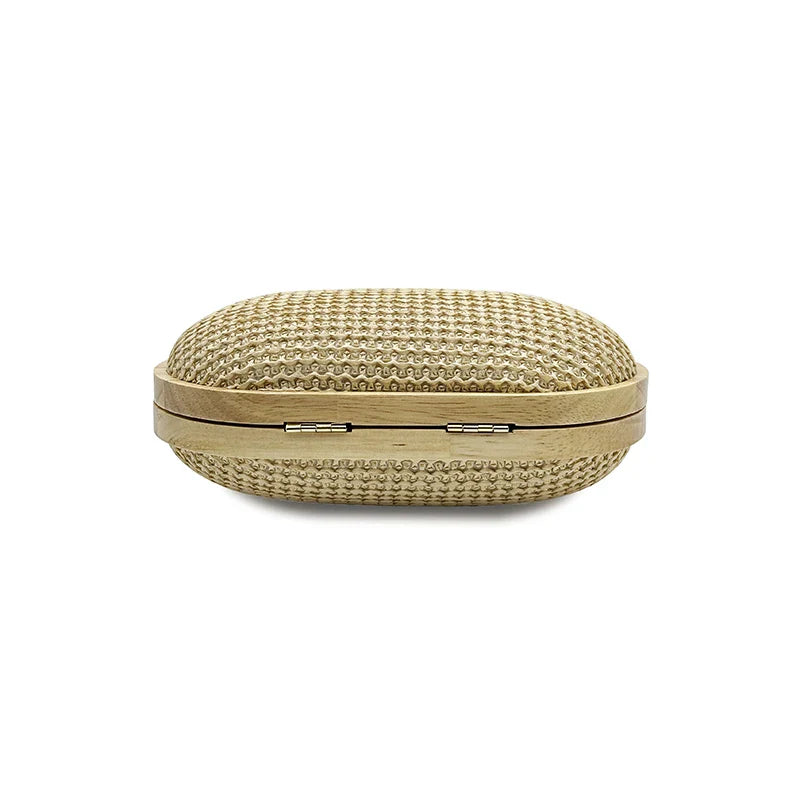 fashion Oval PP straw clutch bag for women wooden clip Handbags elegant weave summer beach bag trend shoulder crossbody bags