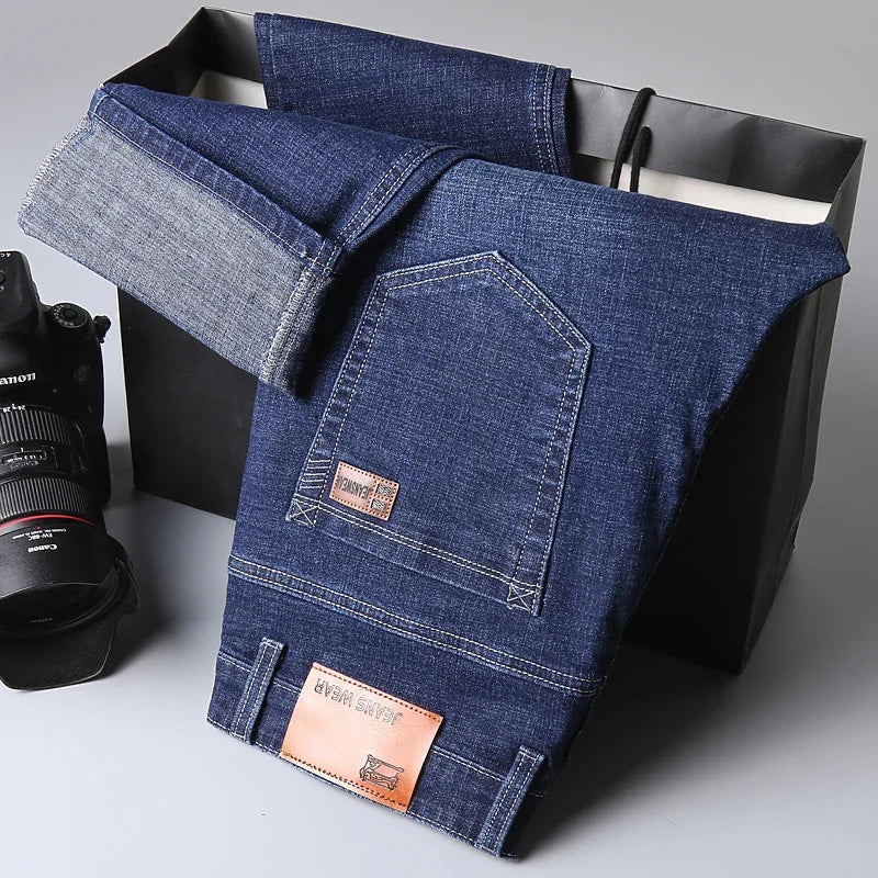 2026 New Men's Stretch Regular Fit Jeans Business Casual Classic Style Fashion Denim Trousers Male Black Blue Gray Pants