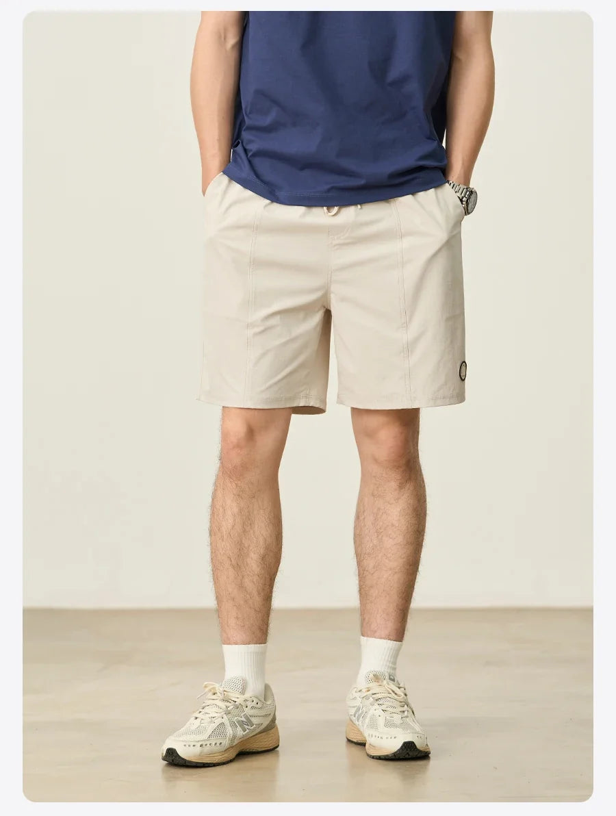 2025 Summer New 145gsm Elastic Fabric Beach Shorts Men Contrast Color Drawstring Athletic Shorts