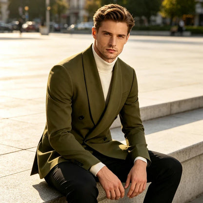 Luxury Men's Summer Blazer Shawl Lapel Slim Fit Double Breasted Suit Jacket Business Casual Wedding Groom Tuxedo Formal Party