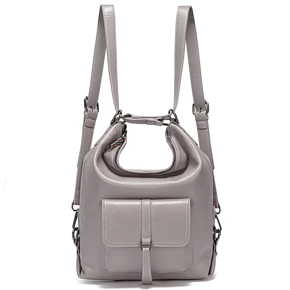 Stylish Women Shoulder Bag 100% Genuine Leather Large Capacity Handbag Multifunction Satchel Bag Backpack Brown 2 in 1 Bag
