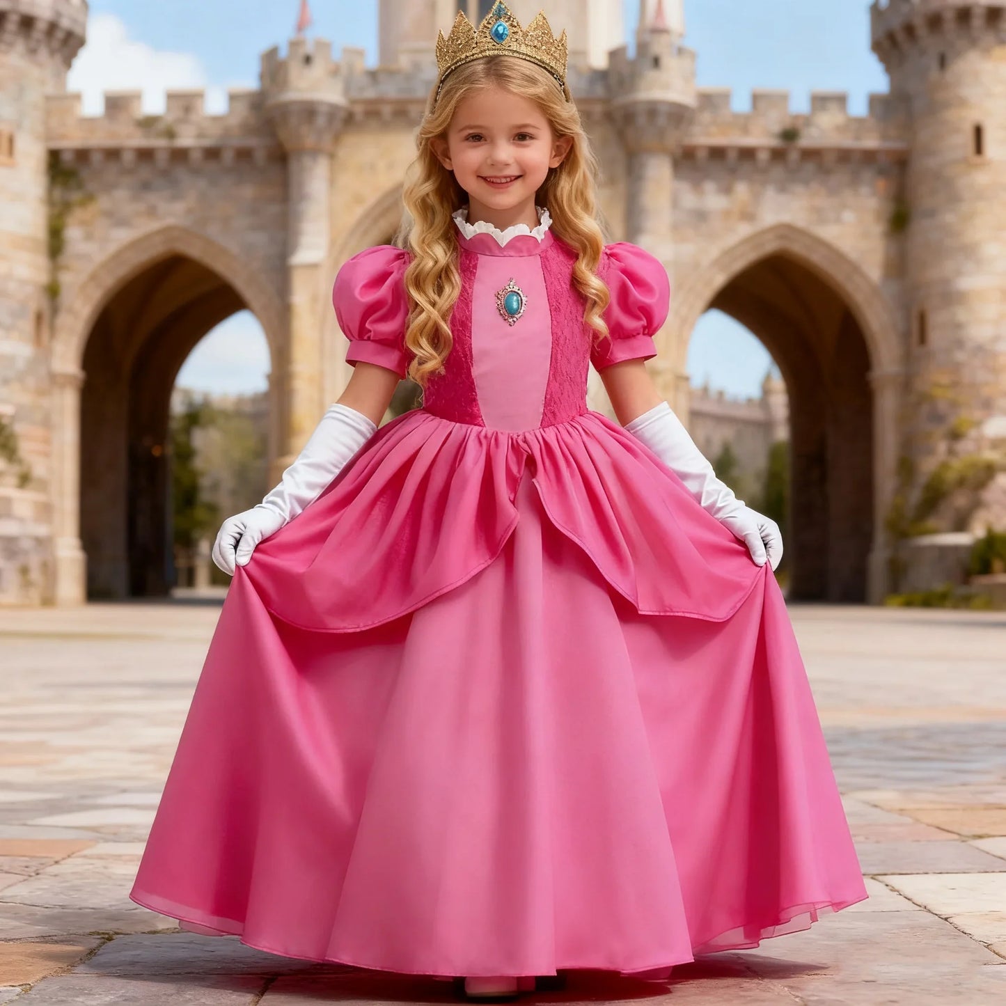 Peach Princess Costume For Girls Ball Gown Princess Dress Kids Cosplay Halloween Carnival Birthday Party Dress for 3-10 years