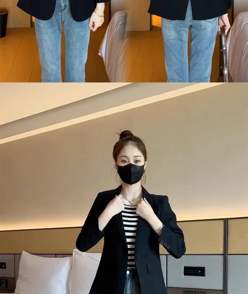 Suit Jacket Spring 2025 New Women Blazers Casual Notched Female Chic Coat Slim One Button Temperament Suit Coats Khaki Outwear