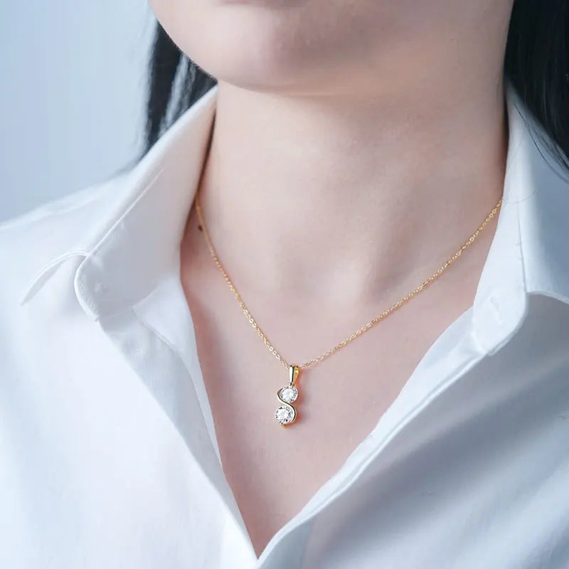 GRA Certified 1CT Moissanite Round Pendant Necklaces for Women 925 Sterling Silver Fine Jewelry Chains for Wedding Gift