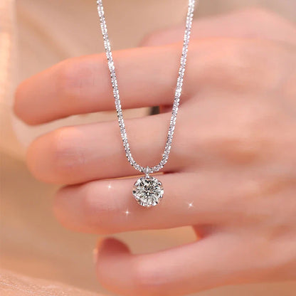 Real Moissanite Diamond 6 Prong Pendant Necklace 925 Sterling Silver Sparkling Cauliflower Chain for Women Wedding Fine Jewelry