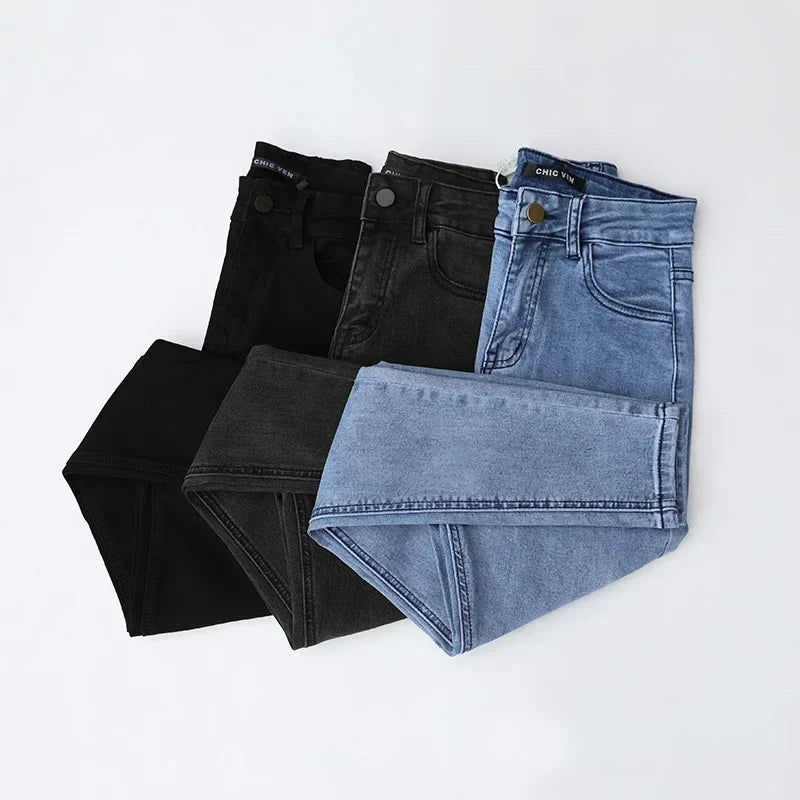 Women Jeans Retro High Waist Stretch Pencil Denim Pants Elastic for Woman Female Trousers Autumn Winter Ladies