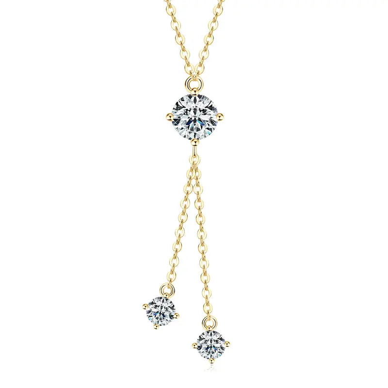 Full Round Cut Moissanite Tassel Chains Pendant Necklaces for Women Real S925 Sterling Silver Fine Jewelry Gifts Collar