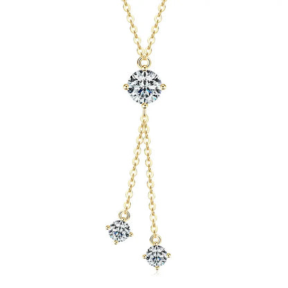 Full Round Cut Moissanite Tassel Chains Pendant Necklaces for Women Real S925 Sterling Silver Fine Jewelry Gifts Collar
