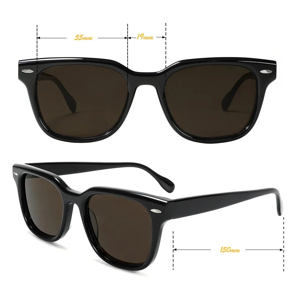 Black Acetate Sunglasses Vintage Rivet UV400 Non Polarized Lens Unisex High End Designer Sun Glasses Retro