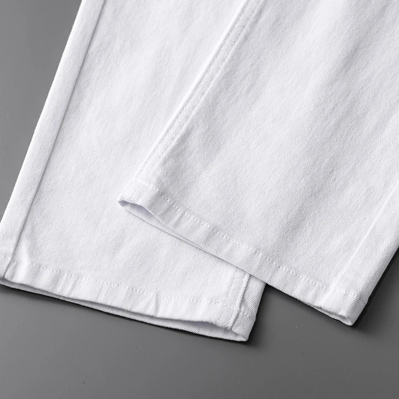 Men’s Korean Style Slim Straight Jeans Spring Cotton Stretch Denim Pants Comfort Fitted Casual Fashion Soft Male Daily Trousers