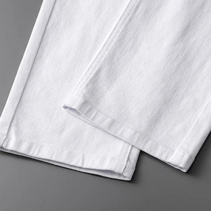 Men’s Korean Style Slim Straight Jeans Spring Cotton Stretch Denim Pants Comfort Fitted Casual Fashion Soft Male Daily Trousers