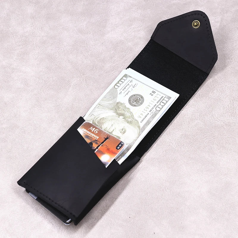 100% Genuine Leather Wallet For Men Male Original Cowhide Slim Minimalist Front Pocket Cash Wallet Card Holder With Flap Closure