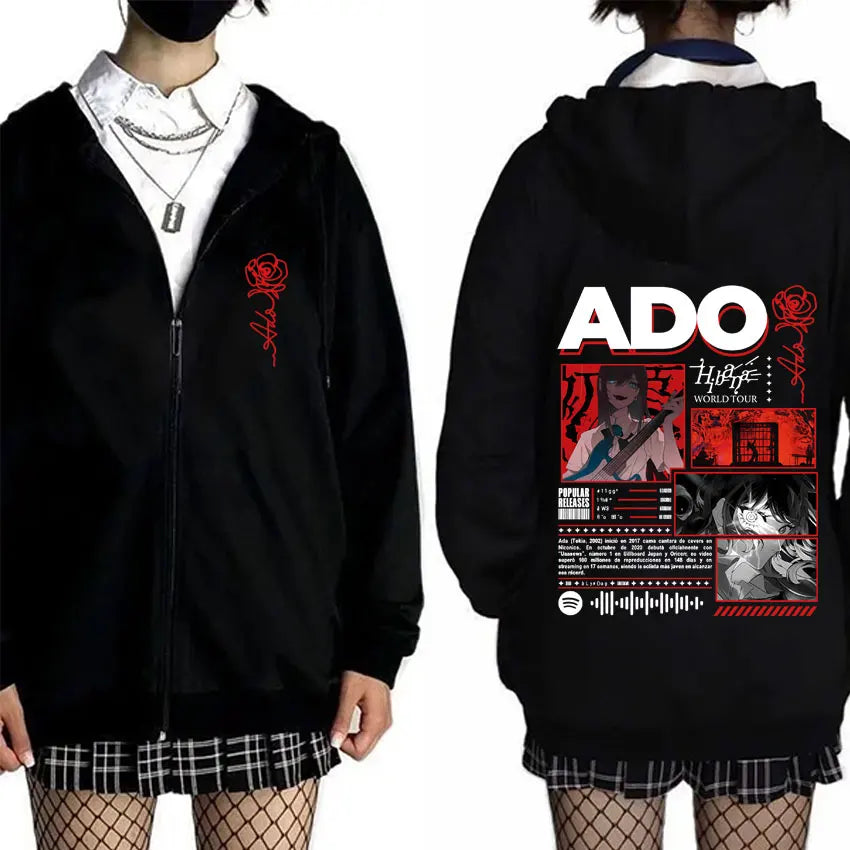 Ado World Tour 2025 Hibana Zipper Hoodie Men Women Clothing Fashion Japanese Style Streetwear Unisex Casual Fleece Zip Up Jacket