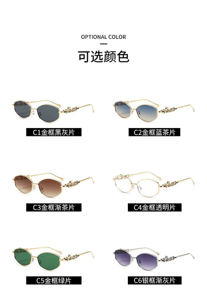 Punk Women's Retro Metal Frame Sunglasses Leopard Head Decor UV400 Shades Fashion Gradient Sun Glasses for Street & Vacation