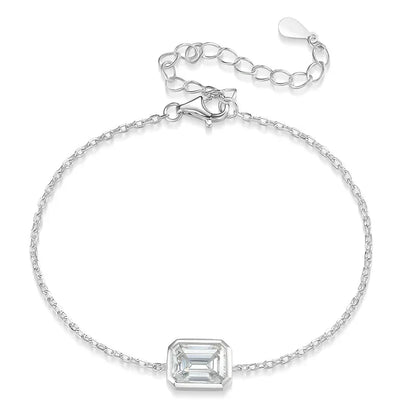 1/2Carat Bezel Set Solitaire Moissanite Diamond Bracelet for Women 925 Silver Marquise/Pear/Oval/Radiant Cut Diamond Hand Chain