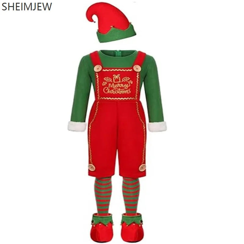 Funny Adult Santa Claus Cosplay Costume Boys Girls Green Christmas Elf Clothes Family Outfit New Year Christmas Dress Set