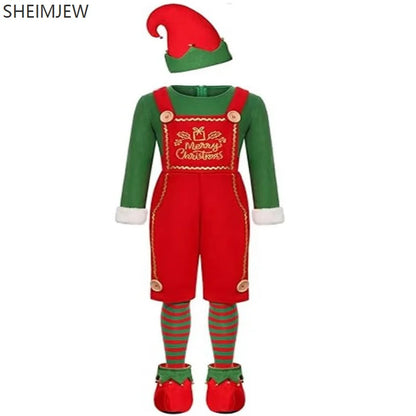 Funny Adult Santa Claus Cosplay Costume Boys Girls Green Christmas Elf Clothes Family Outfit New Year Christmas Dress Set