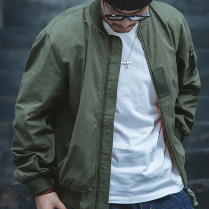 Retro MA1 Bomber Flight Jackets Green Windproof Pilot Jacket Casual Motorcycle Baseball Coat for Men's Spring and Autumn