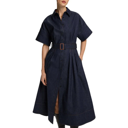 2025 Spring New Series Denim MIDI Dress With Lapel Fashion Slim Elegant Women's Dresses Female Party Dress