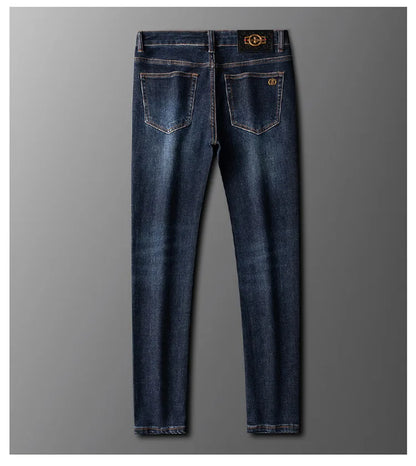 Light Luxury Blue Jeans Men's Autumn and Winter Thick 2024 New Simple and Versatile Casual Stretch Slim High-End Trousers