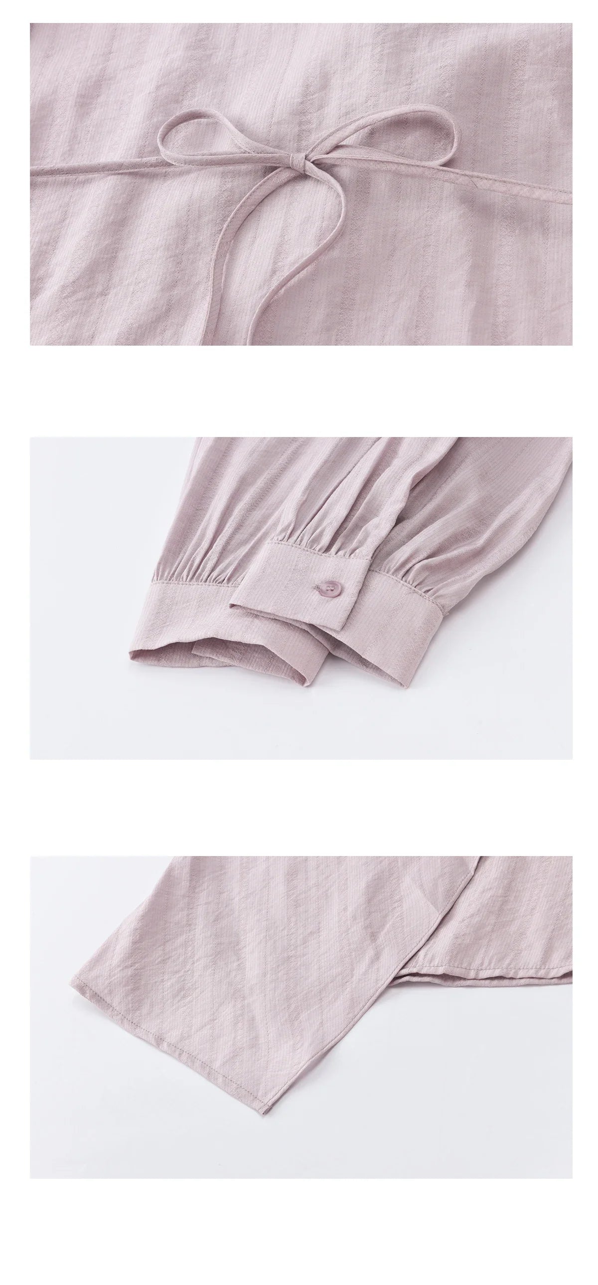 Women's Purple Sweet Shirts 2026 Spring Ribbon V-Neck Ruffled Asymmetrical Shirt Back Lace-up Waist Casual Top MXF13X2527