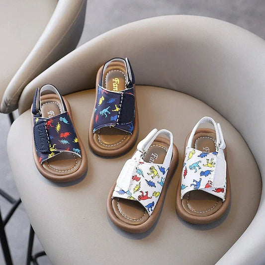 Adorable Dinosaur Toddler Sandals for Boys, Breathable Soft Bottom Summer Beach Shoes for Little Kids