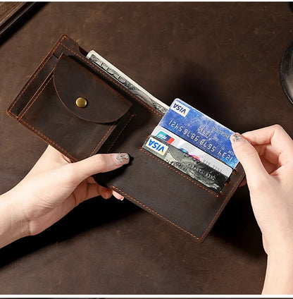 Crazy Horse Leather Men's Wallet Short Retro Cowhide Business Casual Mens Wallets Coin Purse