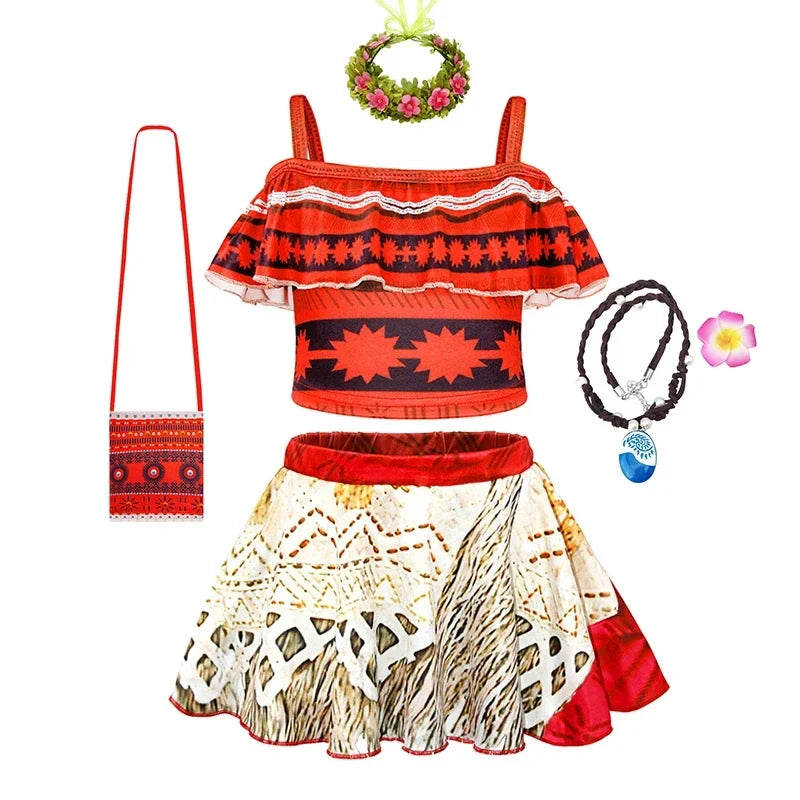 Children Cosplay Dresses Girls Moana Princess Dress for Kid Halloween Maui Vaiana Costume Children Birthday Party Clothes Set