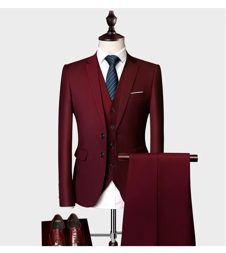 Men's Business Casual Suit for Weddings, Genuine Blazer, Vest and Pants, Big & Tall,Slim Fit Waistcoat, Dress Trousers, US Size