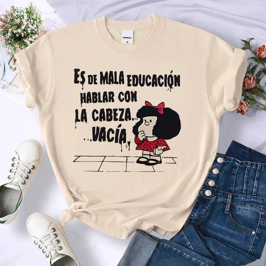 Mafalda Top Women's Casual Loose Comfortable Summer Pattern Manga T-shirt Female Designer Harajuku Clothing