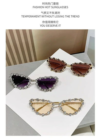 Luxury Crystal Women Cat Eye Sunglasses Female Diamond Trending Metal Frame Sun Glasses Driving Eyeglasses Uv400 Gafas De Sol
