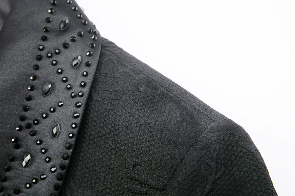2025 High End Light Luxury Jacquard Hot Diamond Green Fruit Collar Wedding Suits for Men,Black/white Mens Evening Dress 2 Piece