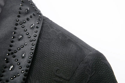 2025 High End Light Luxury Jacquard Hot Diamond Green Fruit Collar Wedding Suits for Men,Black/white Mens Evening Dress 2 Piece