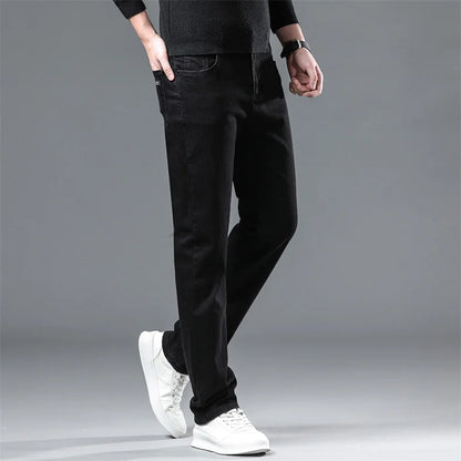 Autumn Black Men Straight Jeans Business Casual Stretch Classic Denim Pants Regular Fit Comfortable Denim Trousers Male