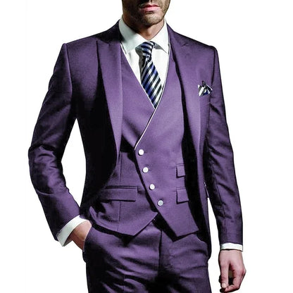 Men Suit  Army Green 3 Piece Groom Wear Peak Lapel Wedding Tuxedos Business Party Evening Jacket Vest With Pants