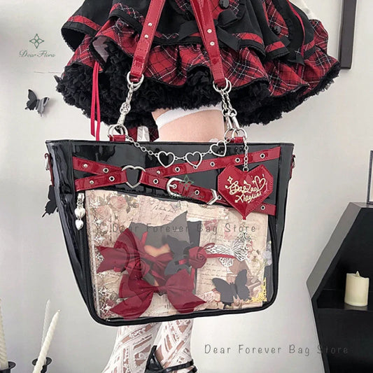 Aesthetic Underarm Ita Bag Streetwear Girl Transparent Shoulder Bag Heart Shape Chic Chain Handbag DIY Display Crossbody Bag