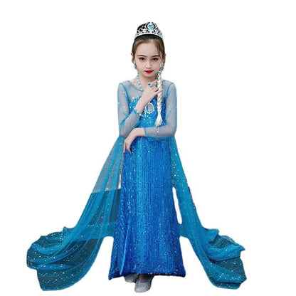 Halloween Elsa Dress Kids Cosplay Costumes Sequined Mesh Ball Gown Carnival Party Frozen Prom Gown Princess Dress for Girl