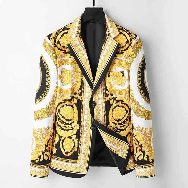 Mens Blazer Jacket Luxury Suit Floral Jacket Classic Peak Lapel Coat for Wedding Party Prom Costume Homme