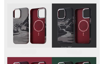 Abstract Landscape Relief for MagSafe Phone Case for iPhone 16 15 14 Pro Max 17 Wireless Charge Alloy Lens Shield Hard PC Cover