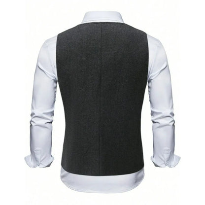Suit Vest Man Vintage Single-breasted Pocket Male Waistcoat Slim V-neck Sleeveless Business Casual Versatile Men Vest