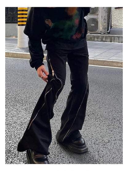 High Street RO Style Jeans Pants Men's Five Star Mang Ribbon Rotating Large Zipper Floor Pulling Horn Denim Streetwear Pants